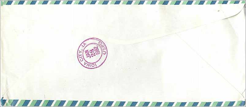 Lettre Cover Coree University Iowa City  — Rückseite