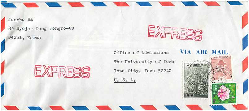 Lettre Cover Coree University Iowa City 