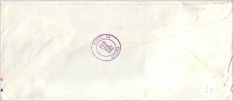Lettre Cover Coree University Iowa City  — Rückseite