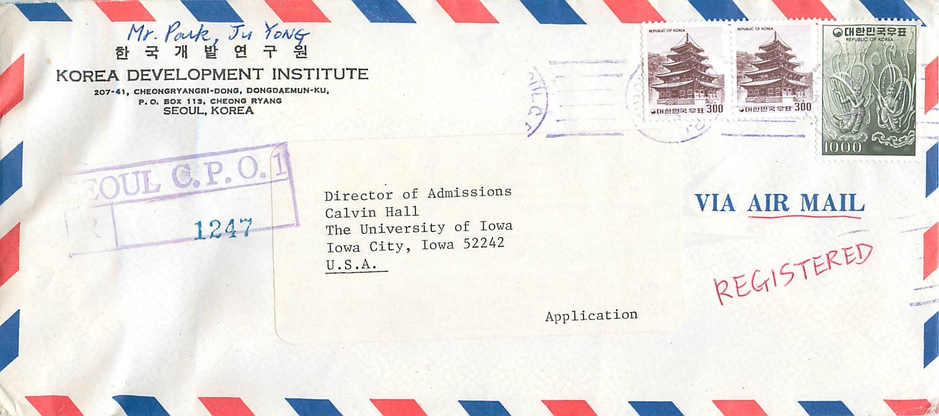 Lettre Cover Coree University Iowa City 