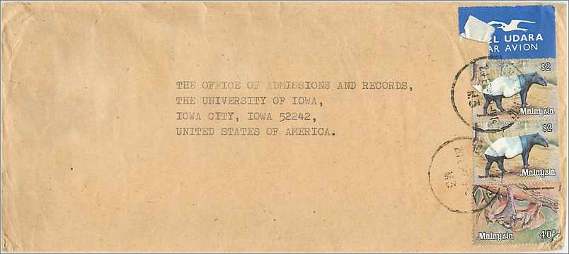 Lettre Cover Malaisie University Iowa 