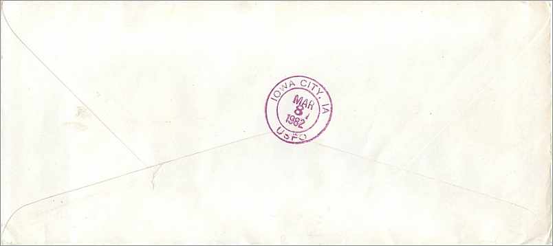 Lettre Cover Coree University Iowa  — Rückseite
