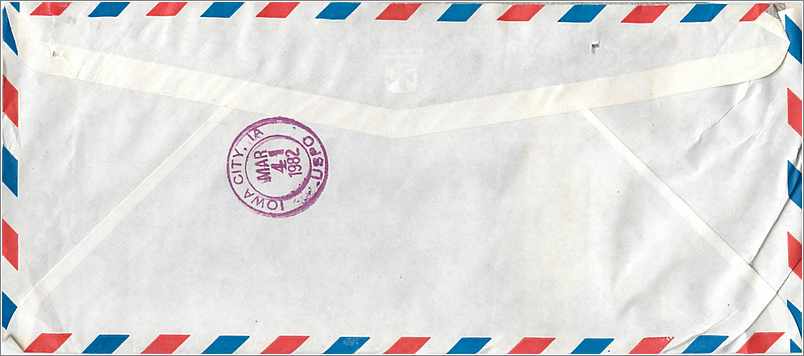 Lettre Cover Coree University Iowa  — Rückseite