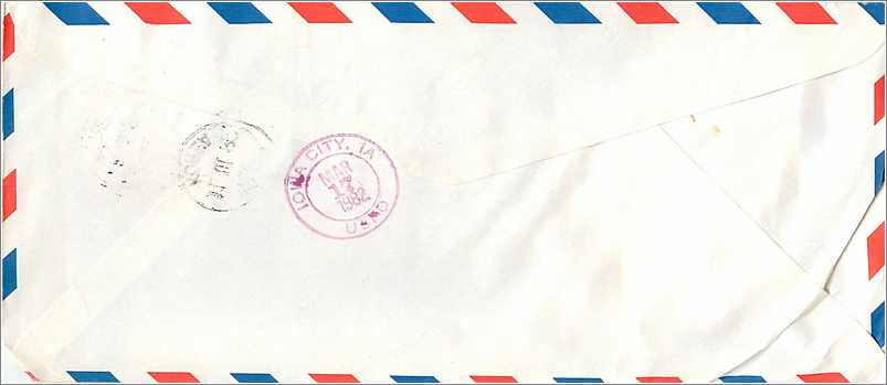 Lettre Cover Coree University Iowa  — Rückseite