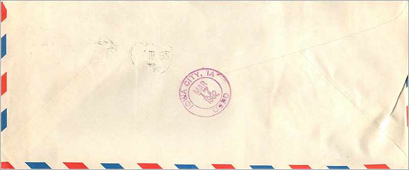 Lettre Cover Coree University Iowa Yonsei — Rückseite