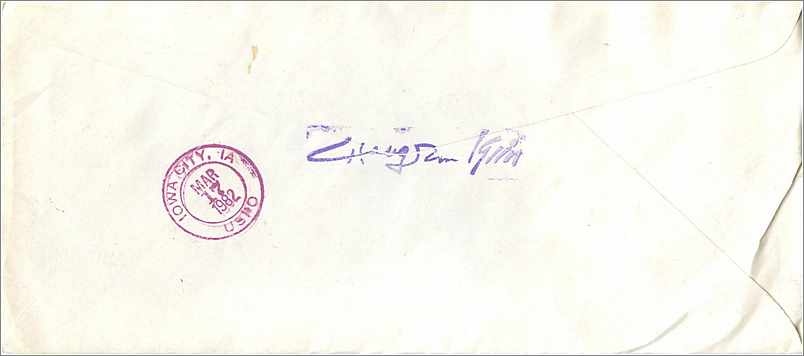 Lettre Cover Coree University Iowa Seoul — Rückseite
