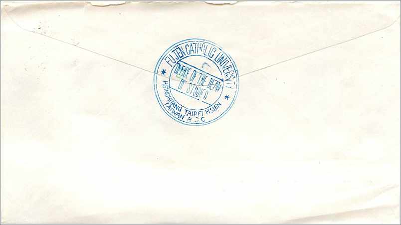 Lettre Cover Chine China University Iowa Fu Jen — Rückseite