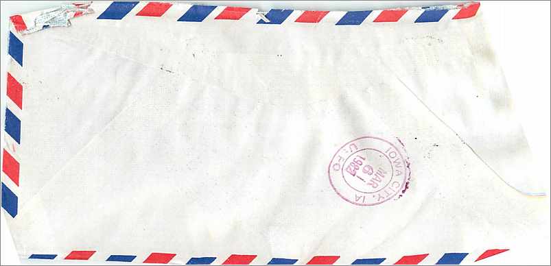 Lettre Cover Chine China University Iowa Taipei — Rückseite