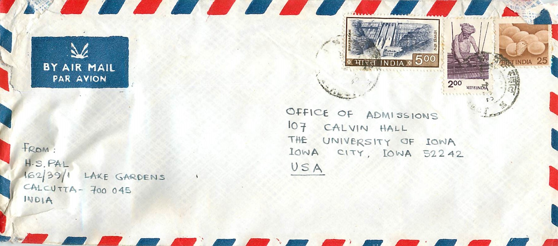 Lettre Cover Inde India University Iowa 