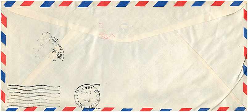 Lettre Cover Chine China University Iowa Taichung — Rückseite