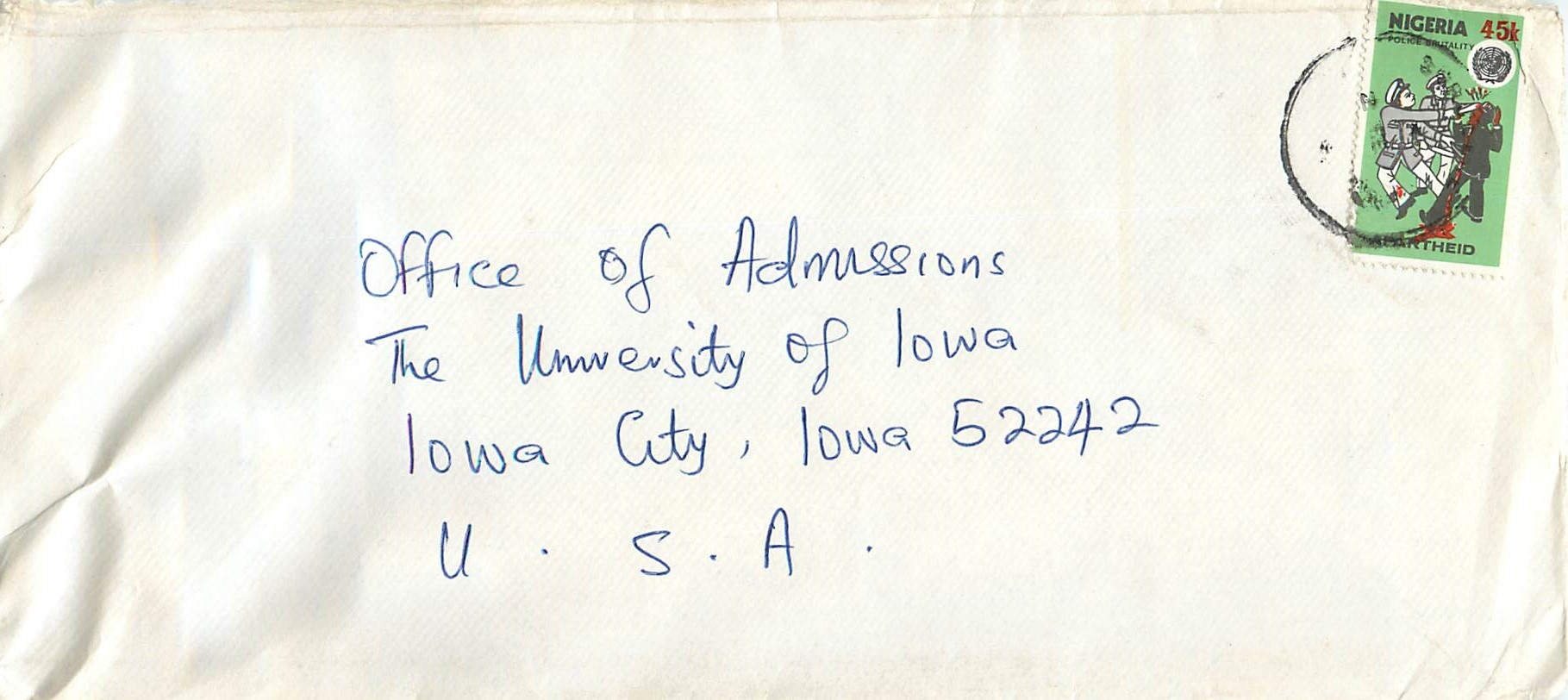 Lettre Cover Chine China University Iowa Taipei Medical College