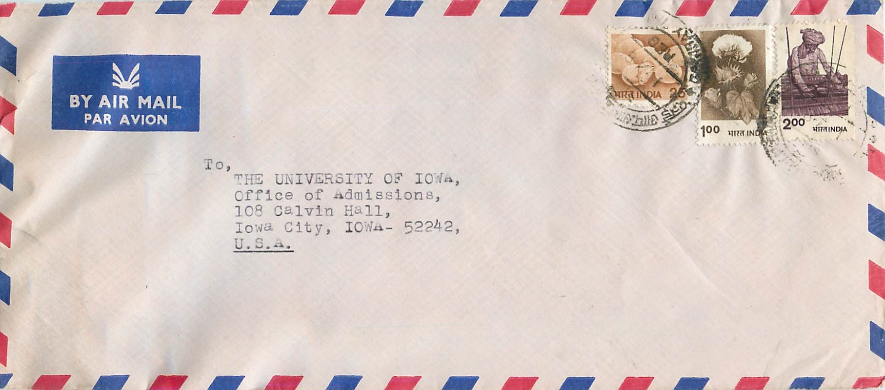Lettre Cover Chine China University Iowa Taichung