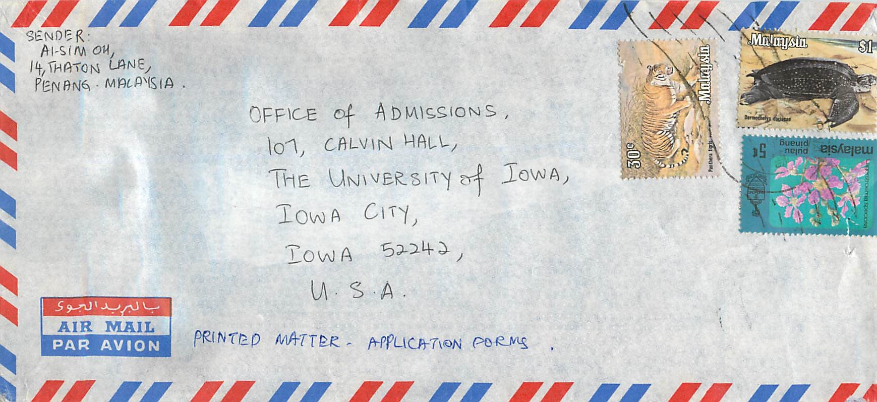 Lettre Cover Chine China University Iowa Chiao Tung