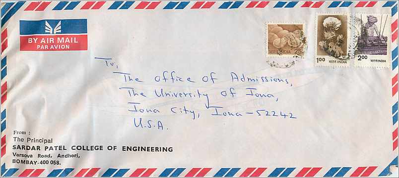 Lettre Cover Inde India University Iowa 