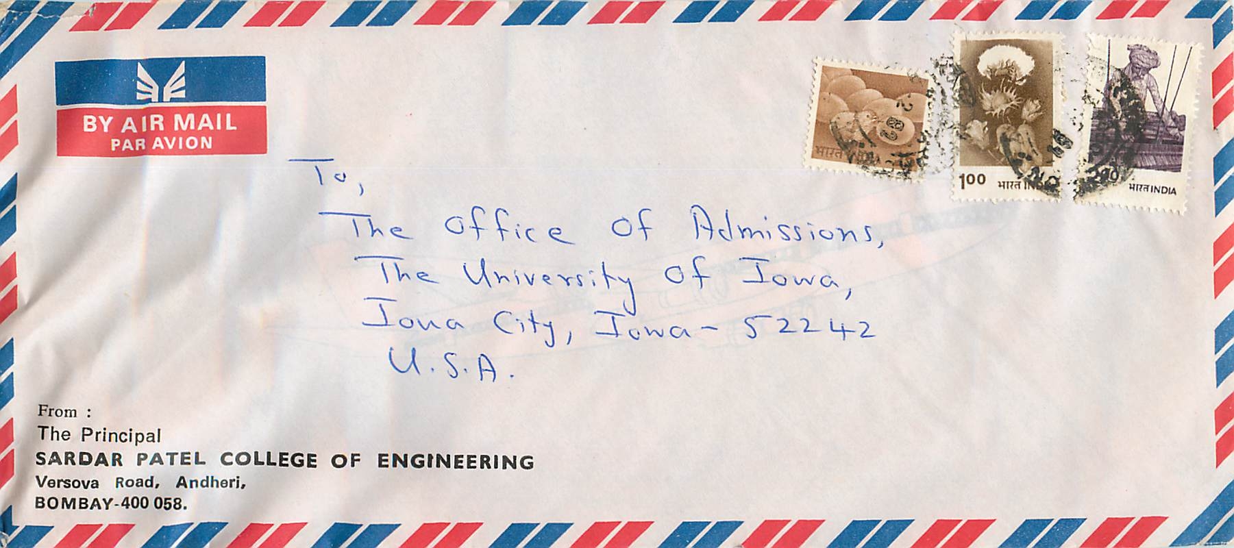 Lettre Cover Chine China University Iowa Chiao Tung