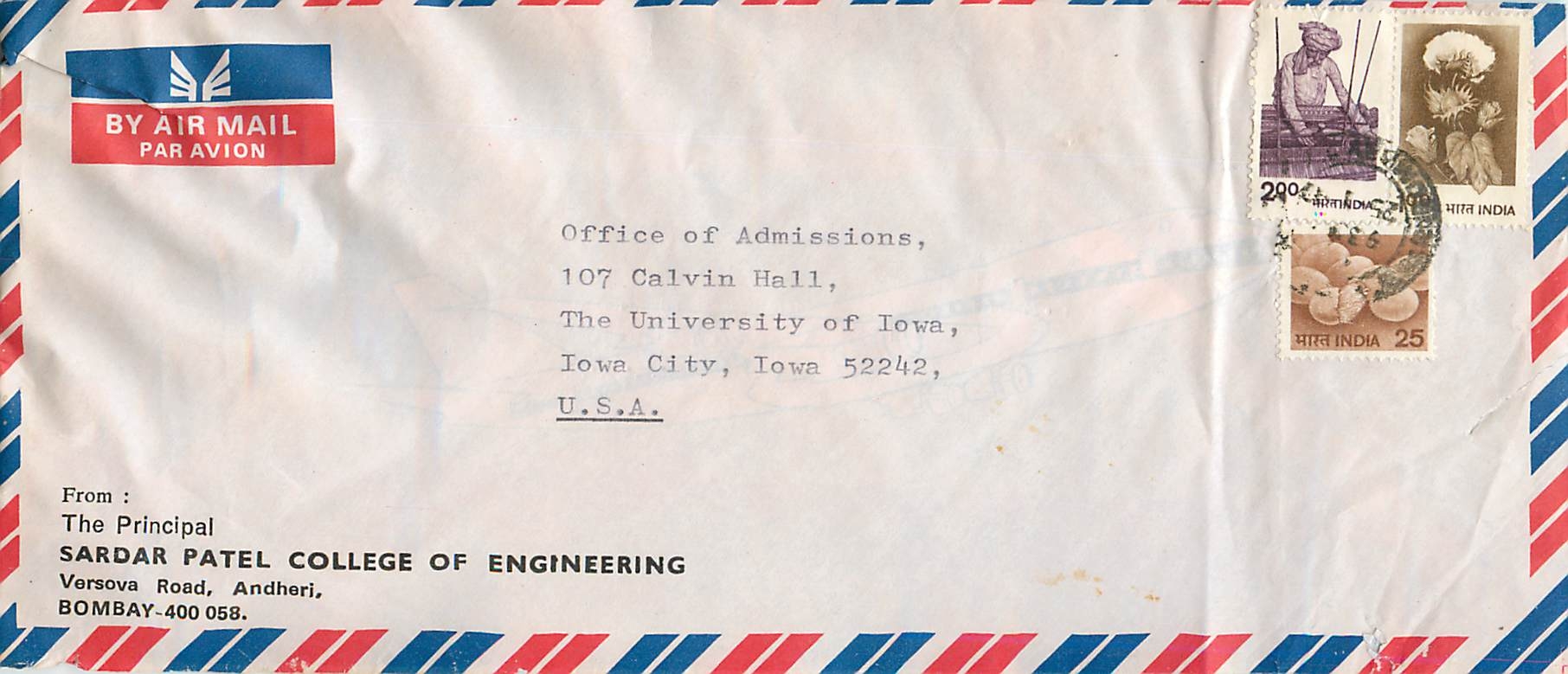 Lettre Cover Chine China University Iowa Cheng Kung