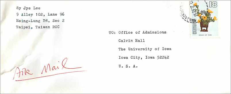 Lettre Cover Chine China University Iowa 