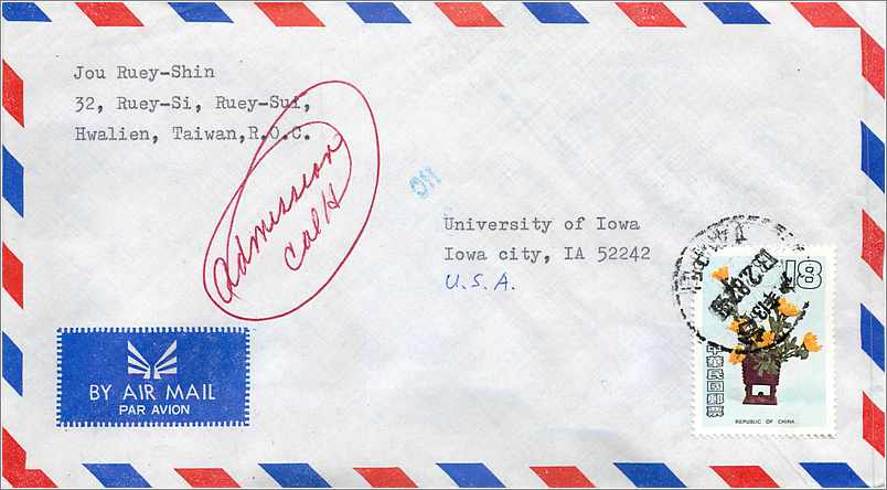 Lettre Cover Chine China University Iowa 