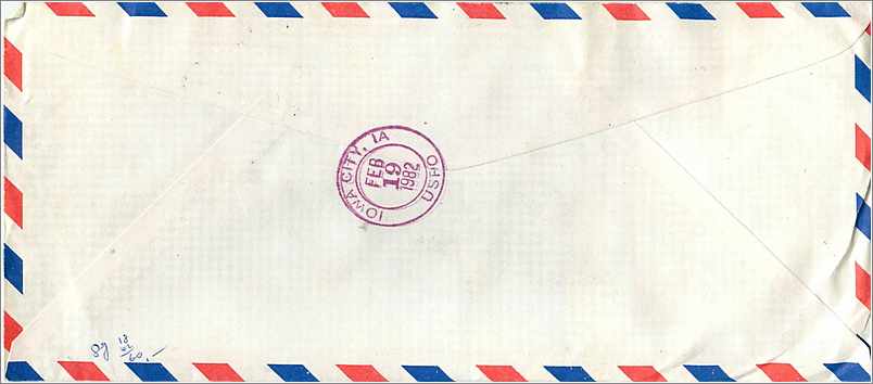 Lettre Cover Chine China University Iowa  — Rückseite