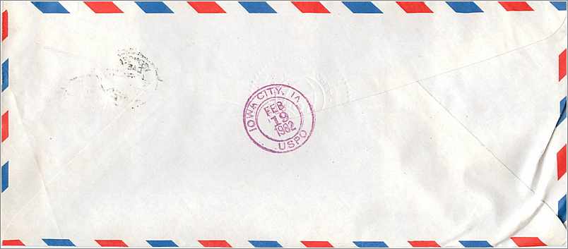 Lettre Cover Coree University Iowa Yonsei — Rückseite