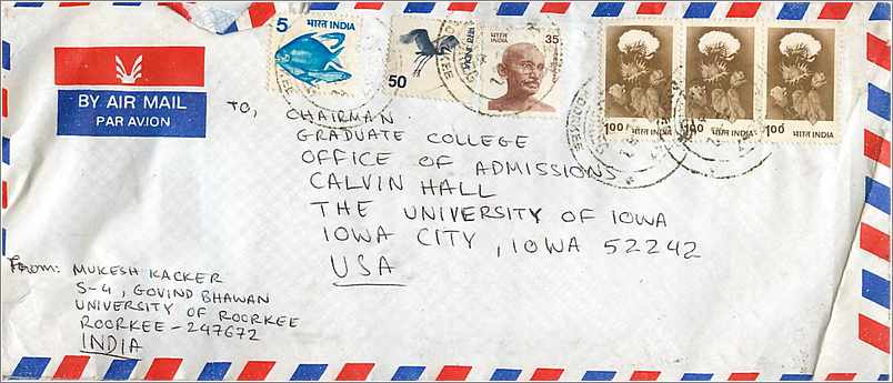 Lettre Cover Inde India University Iowa Gandhi