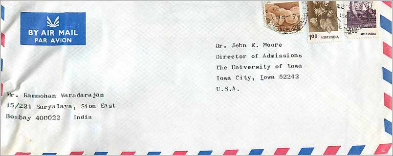 Bombay — Lettre aéropostale vers l'Université d'Iowa — Air India