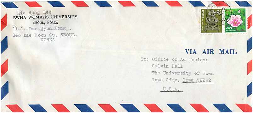 Lettre Cover Coree University Iowa Ewha Womans