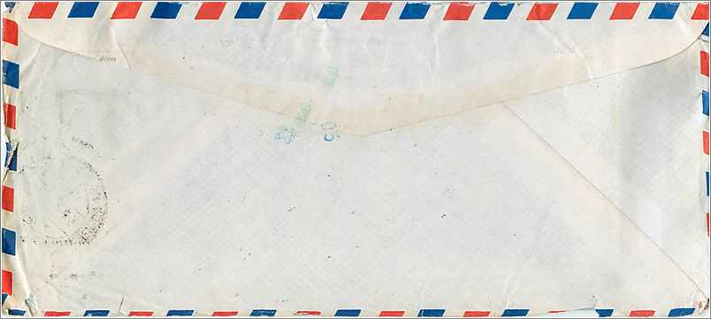Enveloppe aérienne vers Iowa City — timbres et cachet d'Inde — Back
