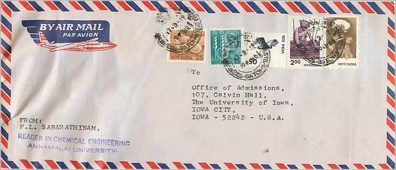 Lettre Cover Inde India University Iowa 