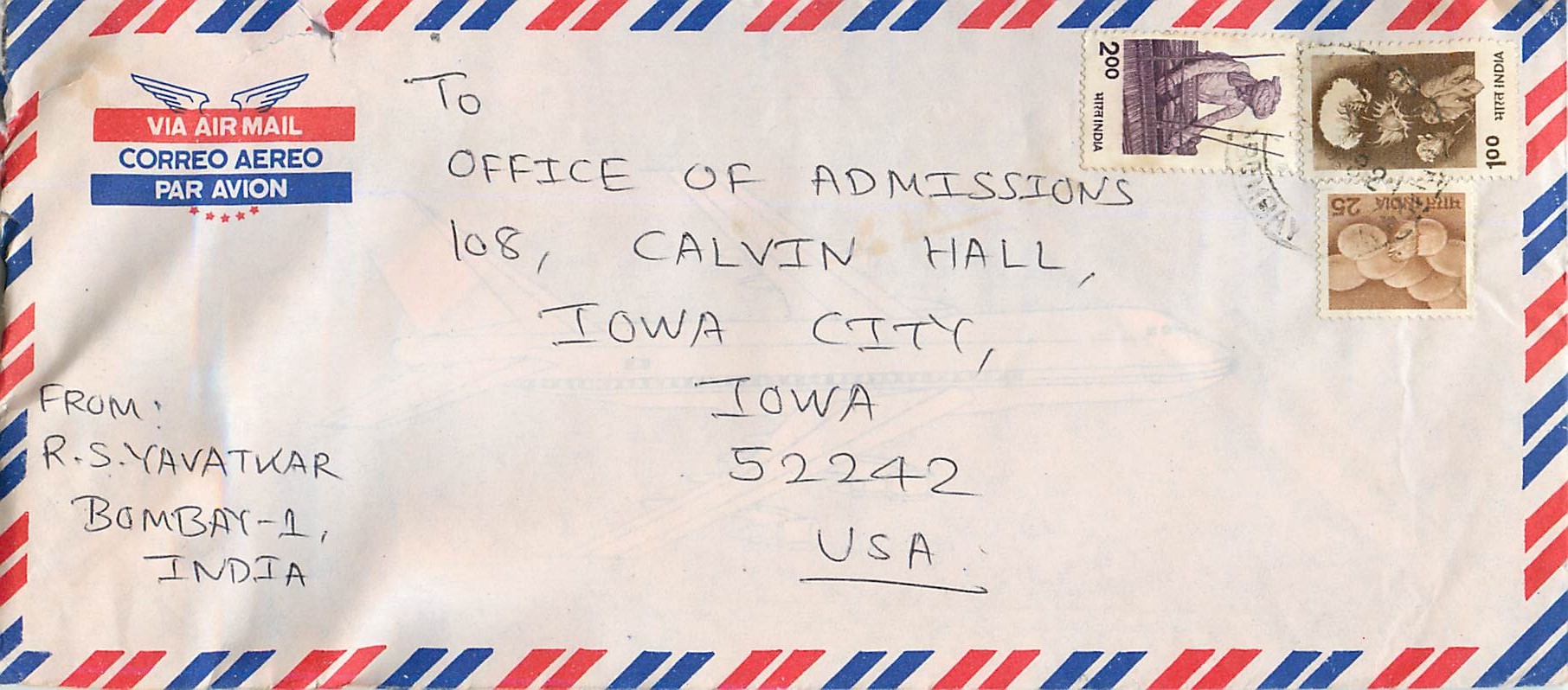 Lettre Cover Inde India University Iowa 