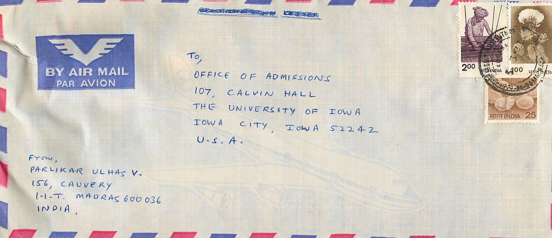 Lettre Cover Inde India University Iowa 