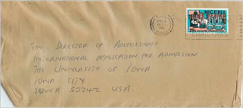 Lettre Cover for University of Iowa Nigeria 1984 Vacin