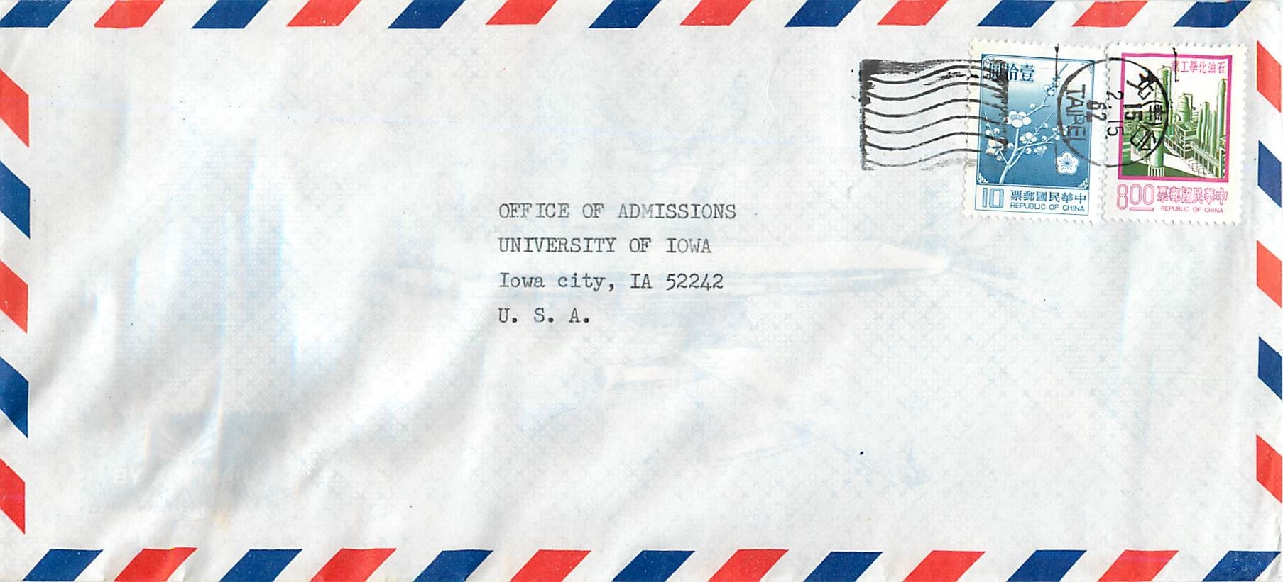 Lettre Cover for University of Iowa Chine