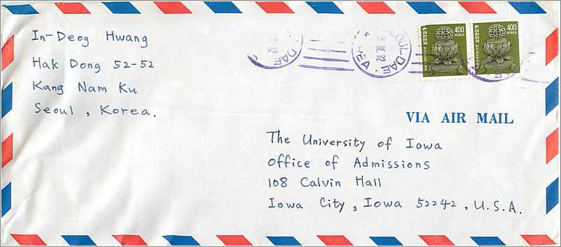 Lettre Cover for University of Iowa Coree
