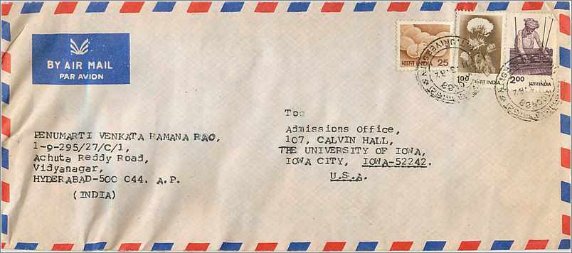 Hyderabad — envoi à l'Université d'Iowa — poste aérienne Inde