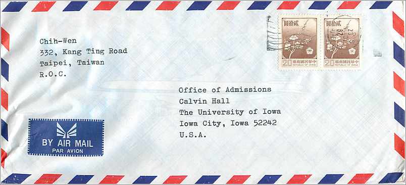 Lettre Cover for University of Iowa Chine