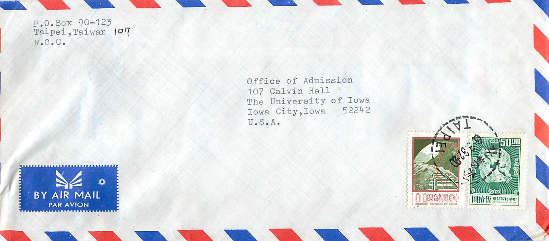 Lettre Cover for University of Iowa Chine