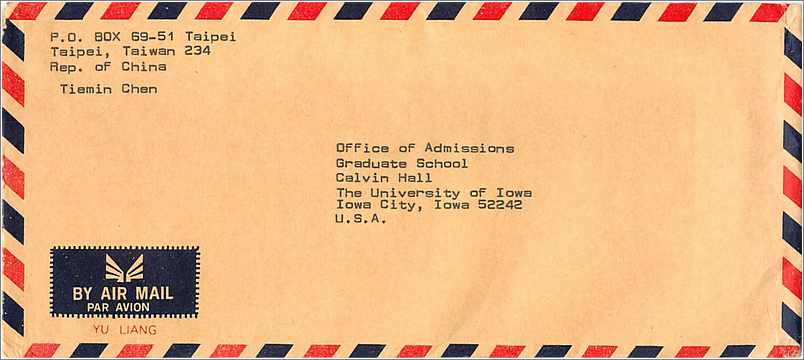 Lettre Cover for University of Iowa Chine — Rückseite