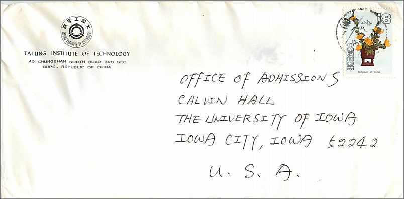 Lettre Cover for University of Iowa Chine
