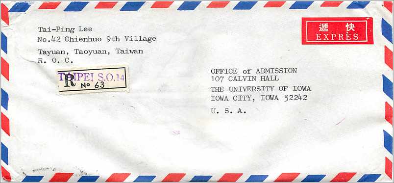 Lettre Cover for University of Iowa Chine — Verso