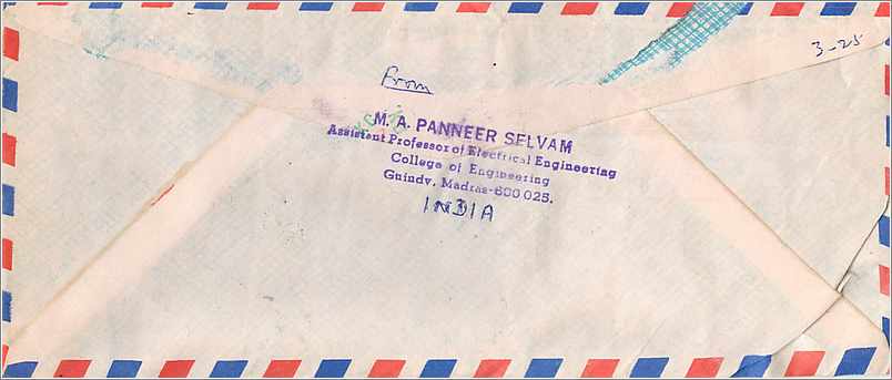 Lettre Cover for University of Iowa Inde India  — Rückseite