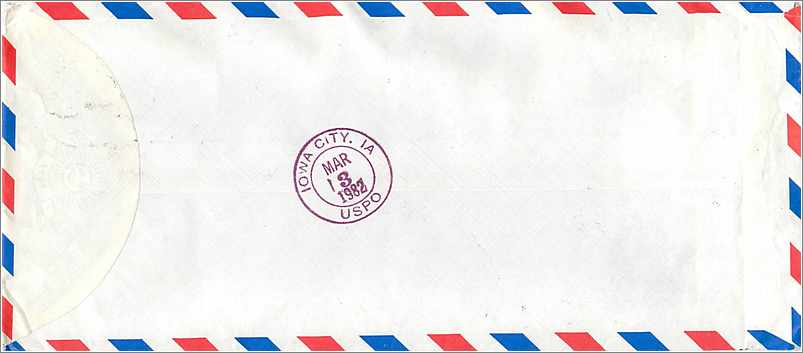 National Sun Yat-sen University — Kaohsiung, Taiwan — sent to the University of Iowa, Iowa City, United States — Back