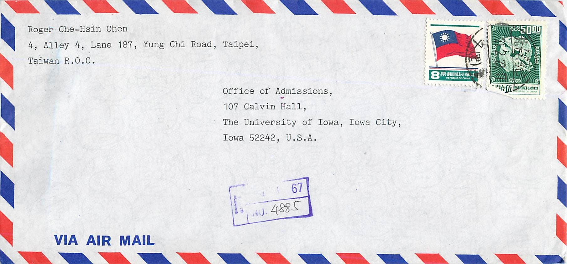 Lettre Cover for University of Iowa Chine
