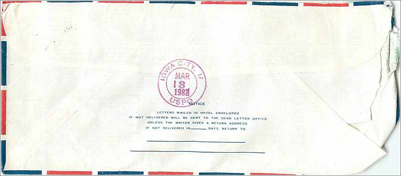 Lettre Cover for University of Iowa Chine — Verso