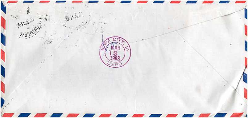 Lettre Cover for University of Iowa Chine — Rückseite