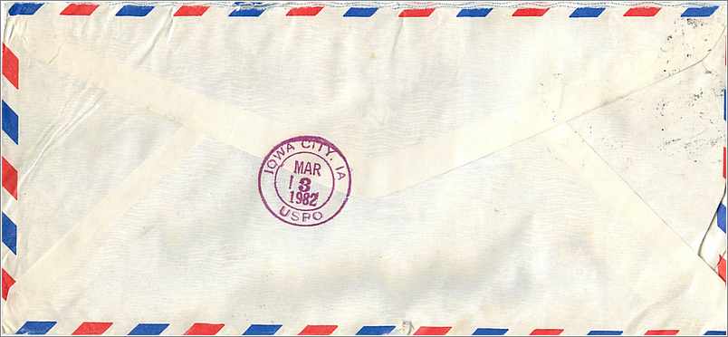 Taipei — Air Mail to the University of Iowa — publisher not visible — Back