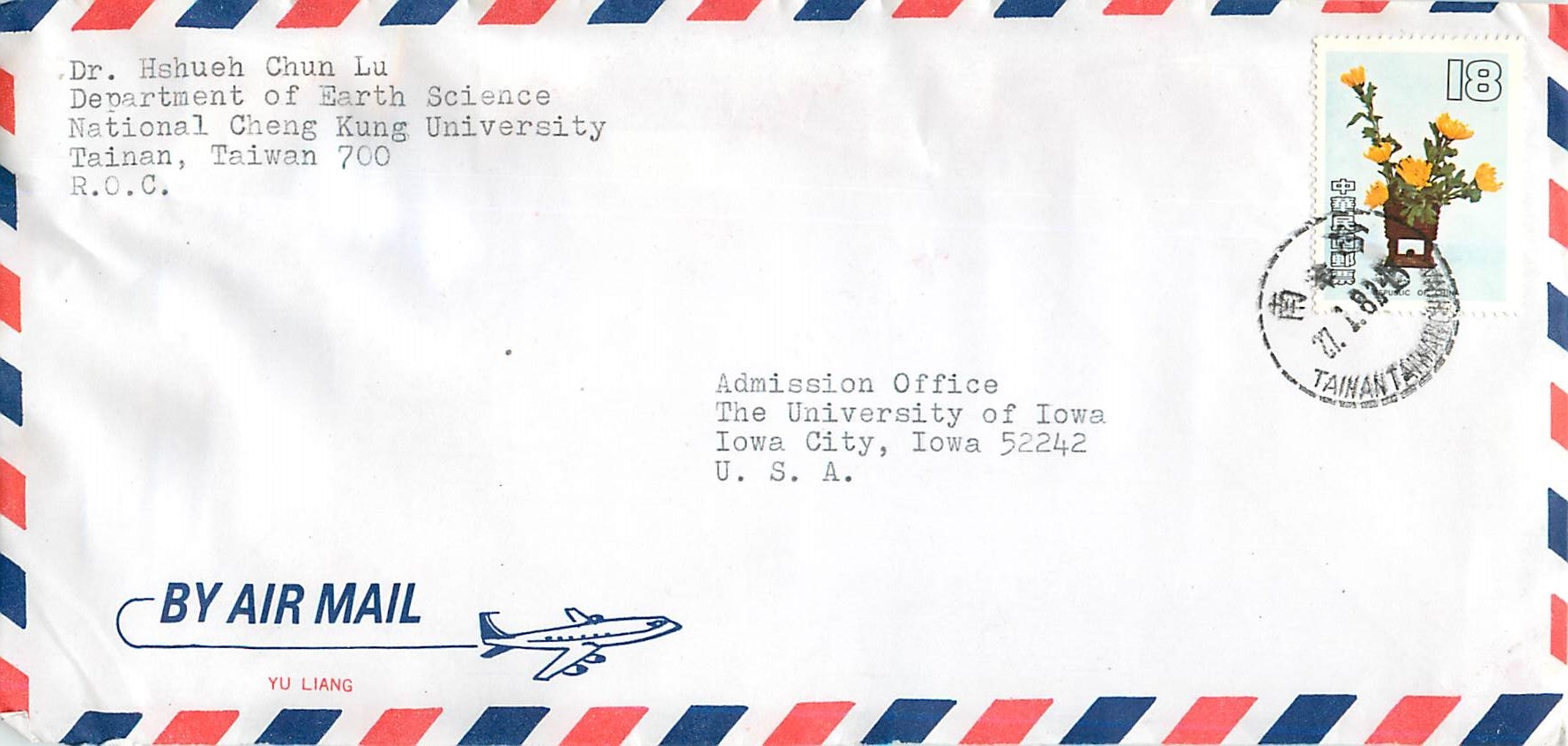 Lettre Cover for University of Iowa Chine