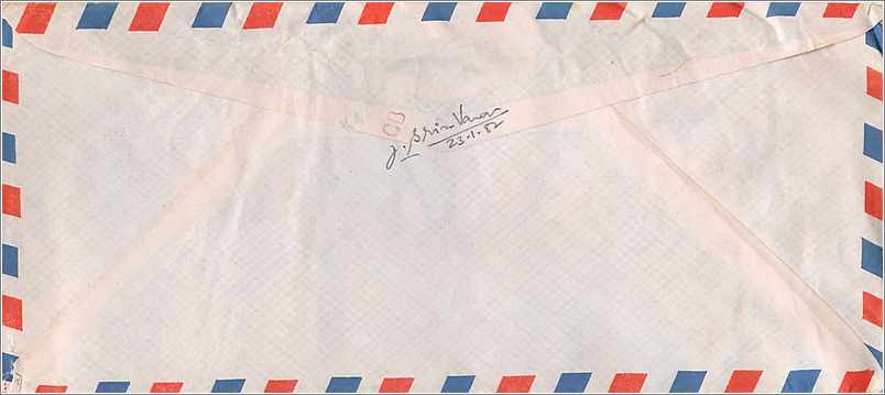 Lettre Cover for University of Iowa Inde India — Rückseite