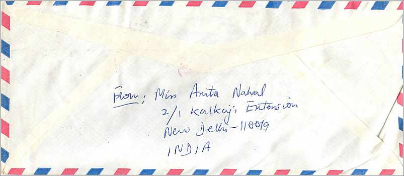 Enveloppe aérienne de l'Inde vers l'Université d'Iowa — New Delhi, 1967 — Back