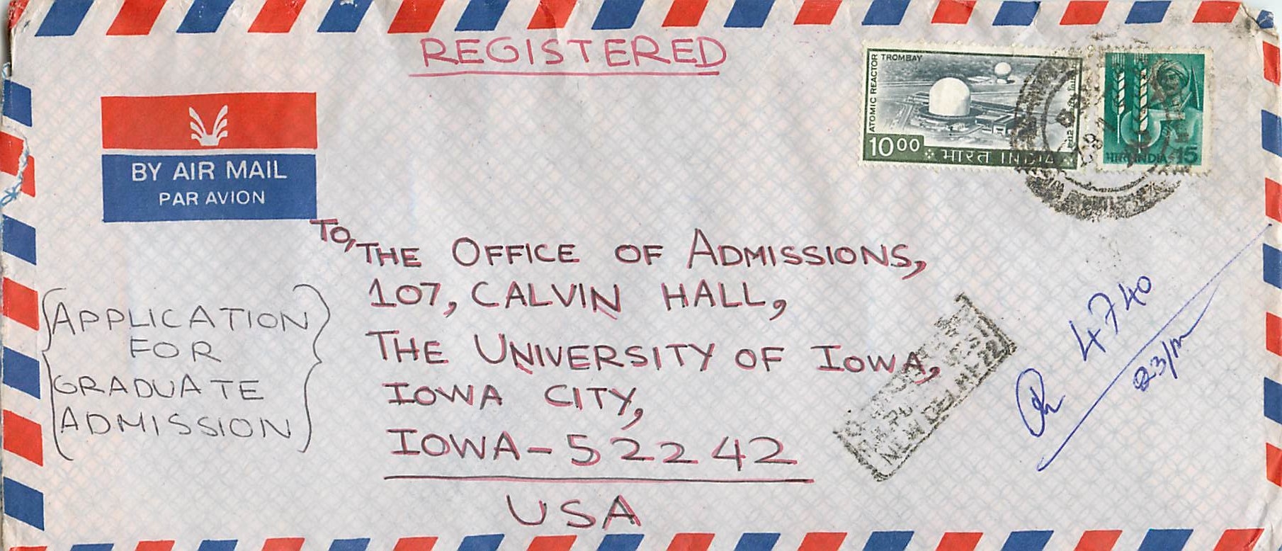 Lettre Cover Inde India University Iowa 